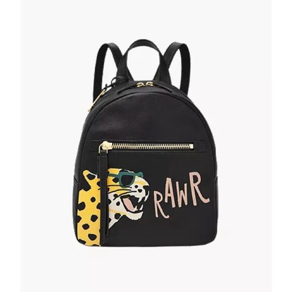 FOSSIL Megan Leather Backpack Black Cheetah RAWR Rare main image 6